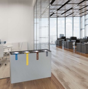 Rectangular open space office, corner toned